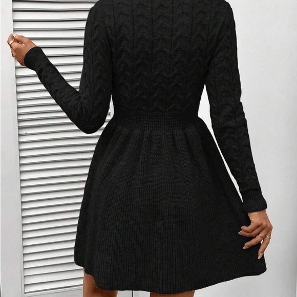 New Chic Cable Knit Skater Long Sleeve Knit Sweater Dress - Picture 2 of 13